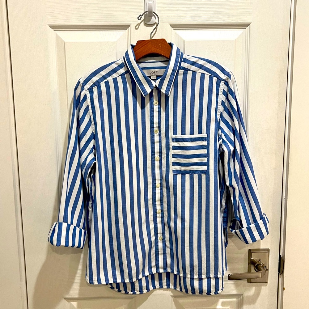 Blue and White Striped Button Down Shitt